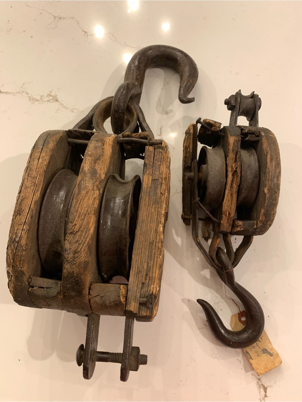 Antique Ranch and Country Decor Wood & Steel Pulley  17” Rustic,